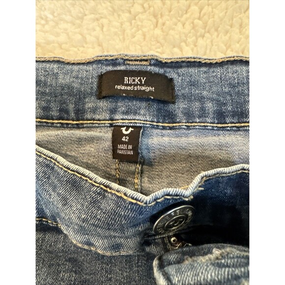 True Religion Mens 42 X 27(actual) Jeans Ricky Big T Flap Straight Thick Stitch - Picture 3 of 6